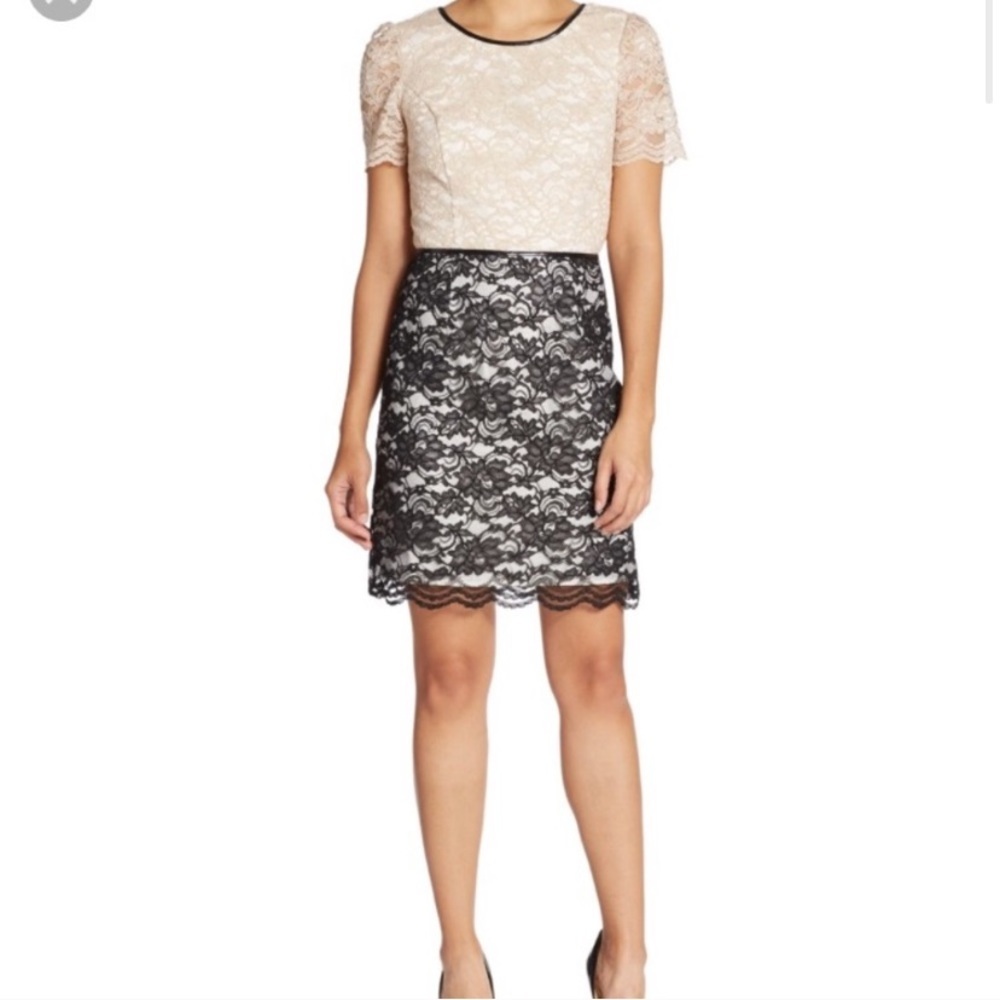 ABS ALLEN SCHWARTZ Black & Nude Toned Lace Dress